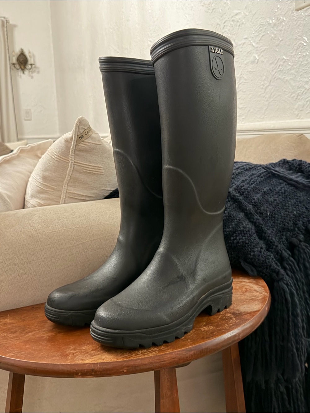 Aigle Black Tall Rubber Rain Boots - Classic Matte Finish eu 38